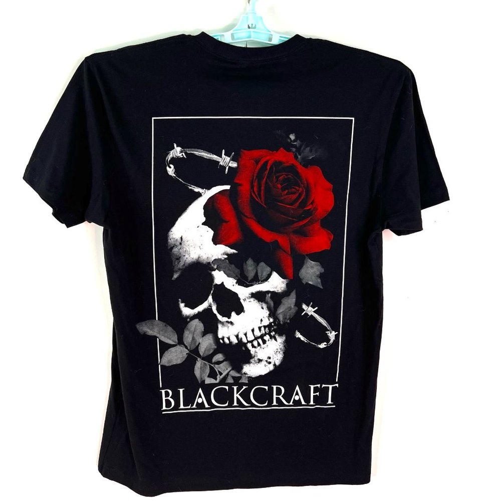 Black Craft Shirt Adult Size M Black 2 Sided Graphic Skull Red Rose Casual Tee